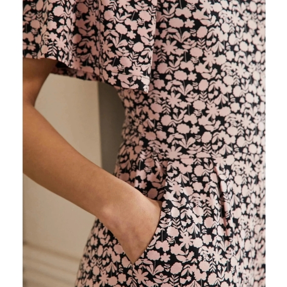 EUC Boden Jersey Jumpsuit Size 10R Black Pink Flutter Sleeve Floral Ankle Length - Picture 3 of 16